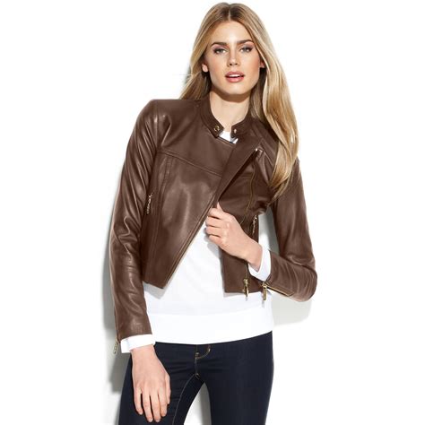 michael kors leather jacket brown